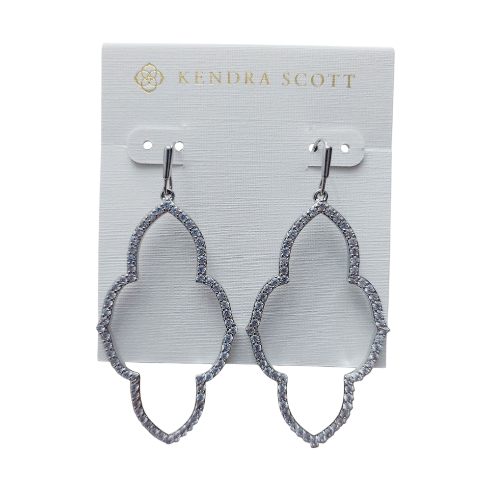 Kendra Scott Abbie Silver‎ Small Open Frame Earrings in White Crystal